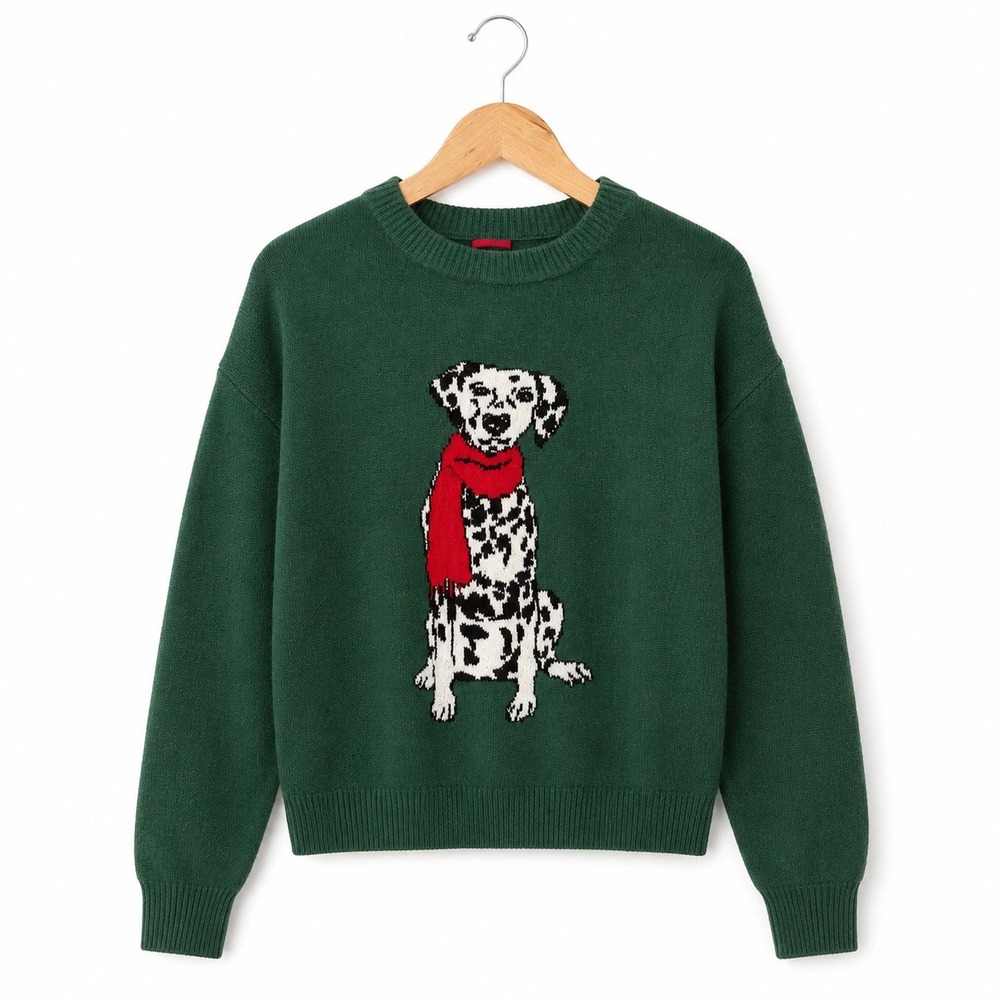 Wondershop Dalmatian Dog Christmas Sweater Womens Size XS Green Holiday Knit NEW